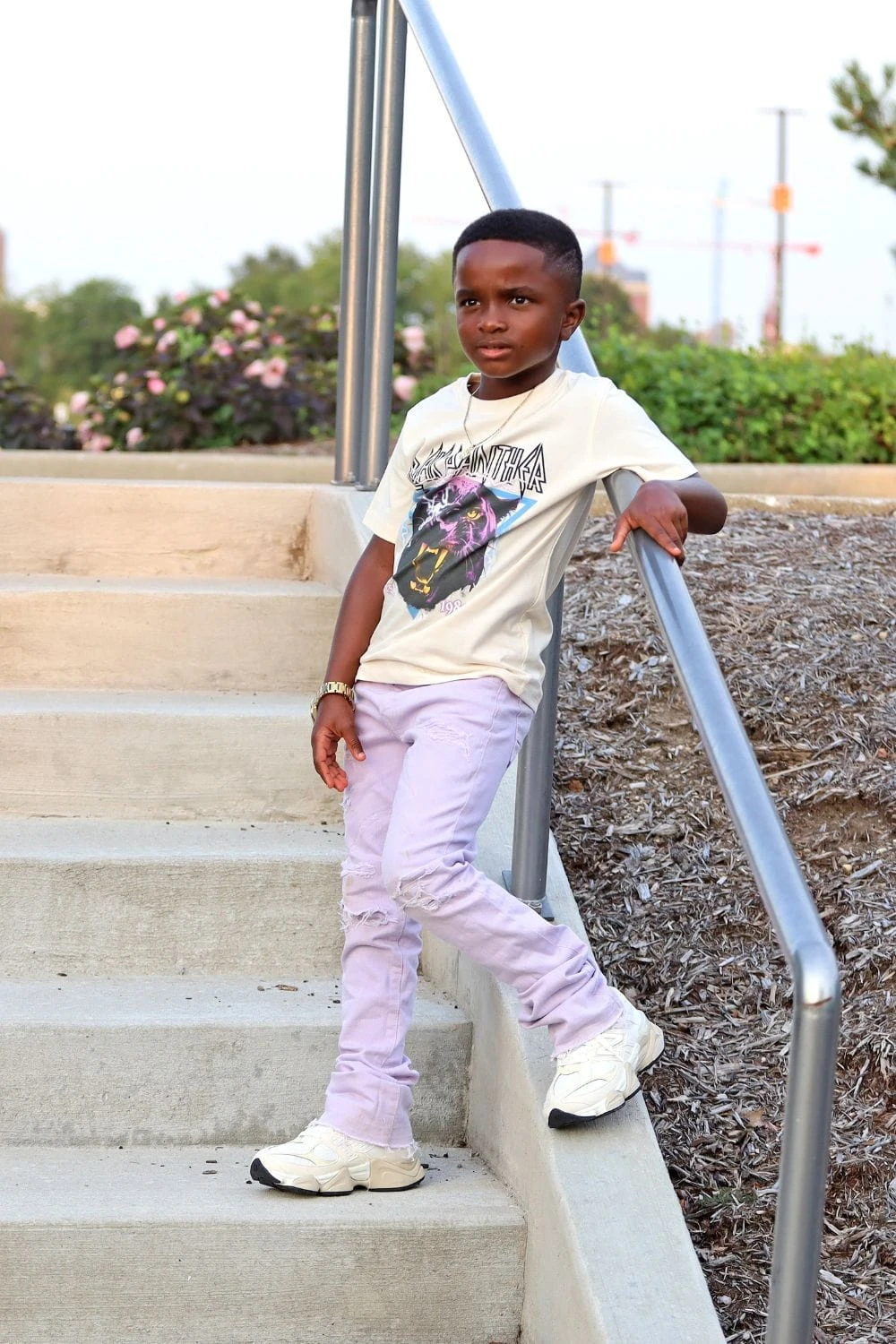 Kids Stacked Tribeca Twill Pants (Pastel Lilac) - Image 2