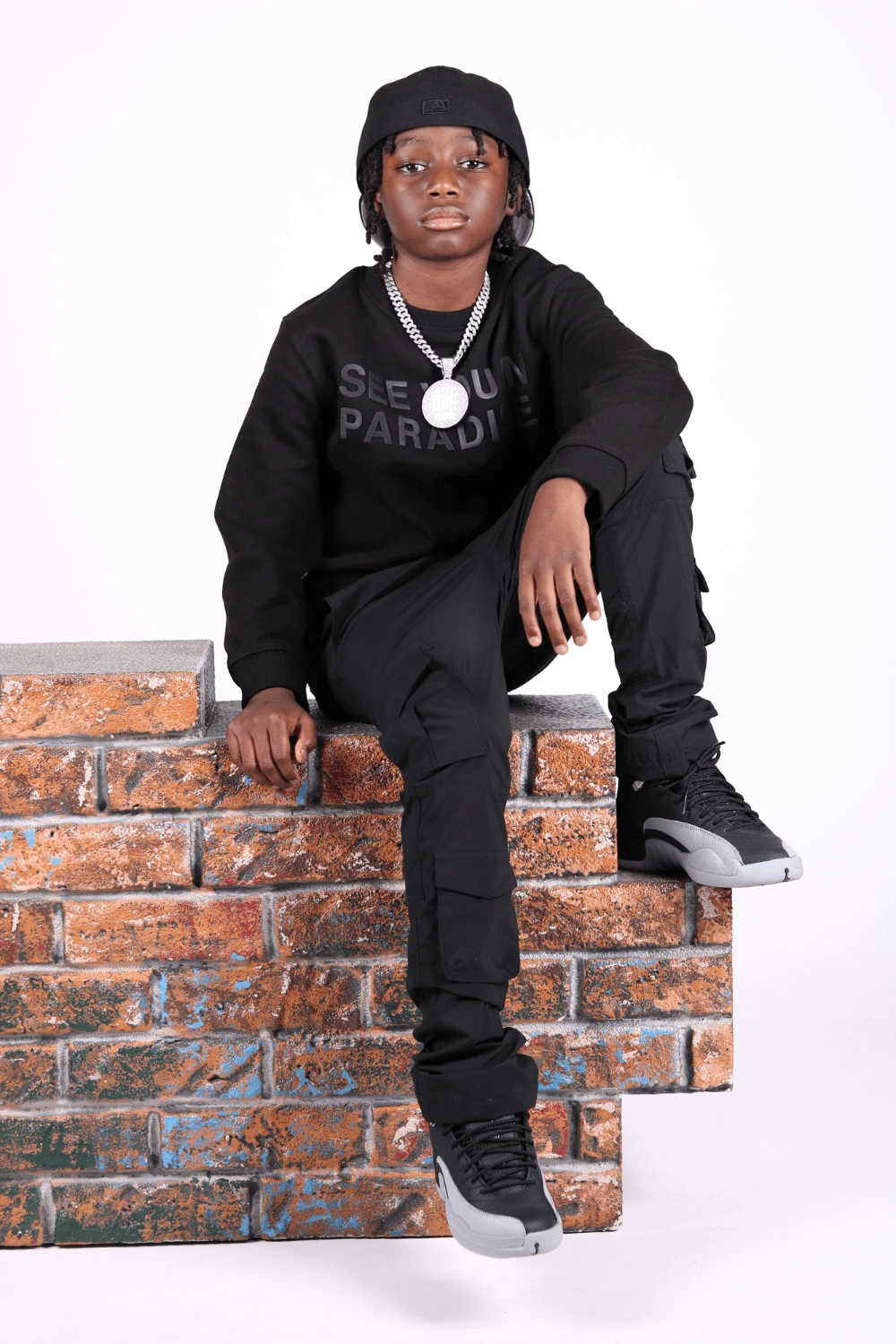 Kids Stacked Ventura Cargo Pants (Black) - Image 2