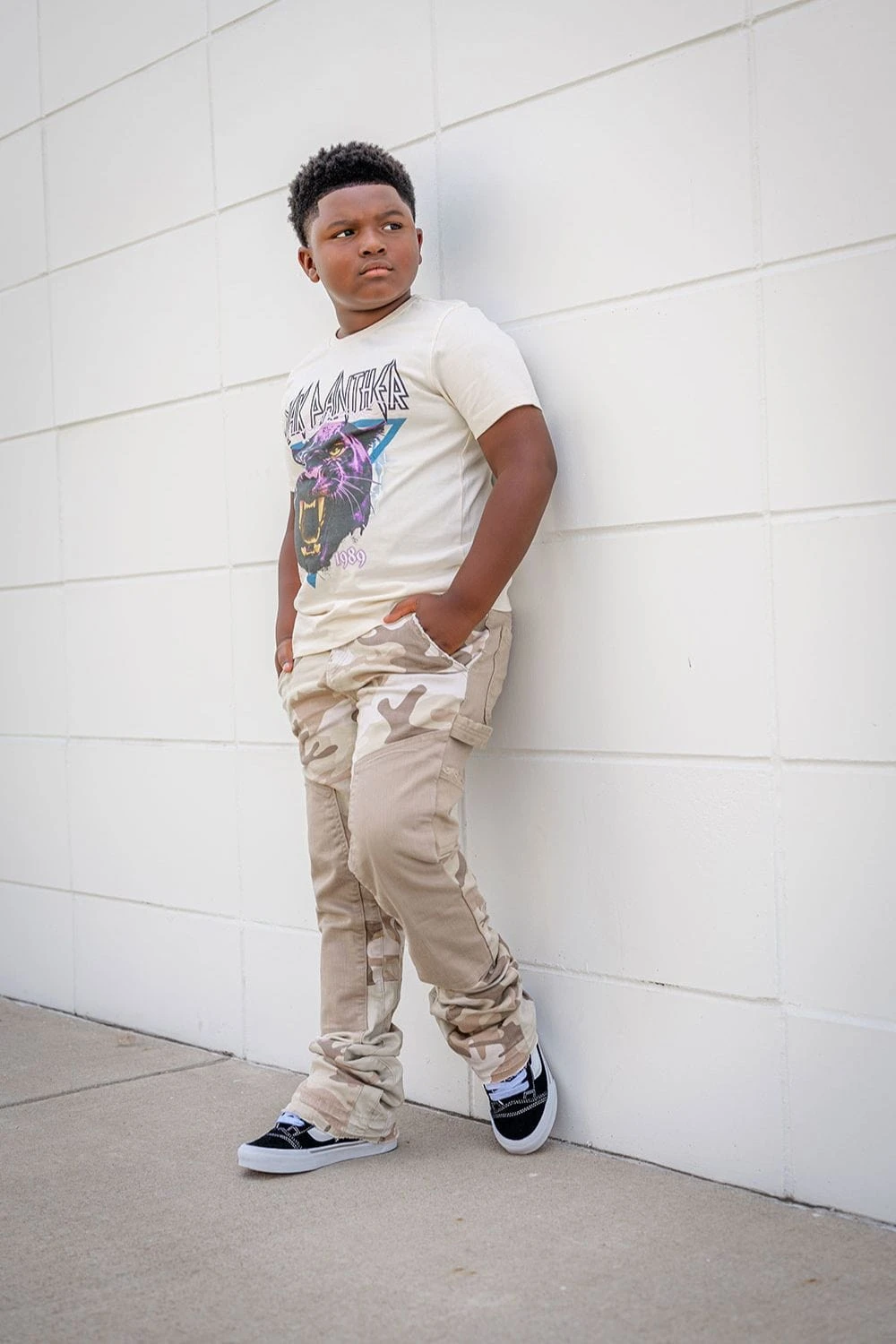 Kids Blak Panther T-Shirt (Cream) - Image 4