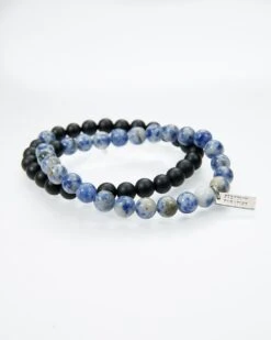 Sodalite & Volcanic Rock Beaded Bracelet Set