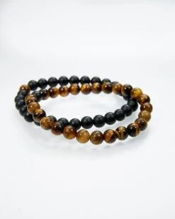 Tiger’s Eye & Volcanic Rock Beaded Bracelet Set
