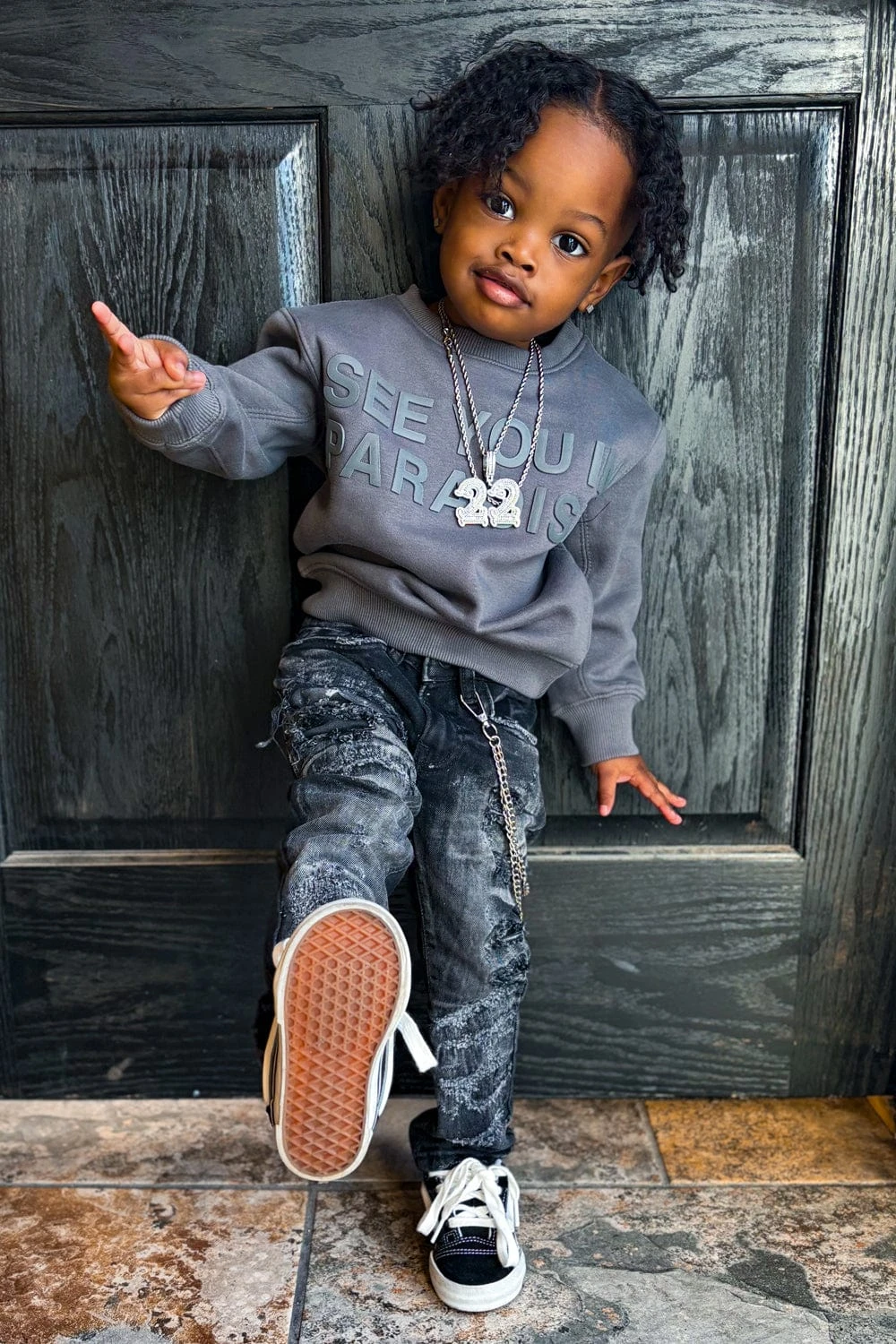 Kids Paradise Tonal Crewneck Sweatshirt (Charcoal) - Image 6