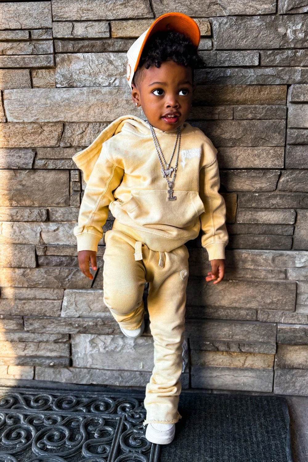 Kids Afterlife Stacked Sweatpants (Khaki) - Image 3