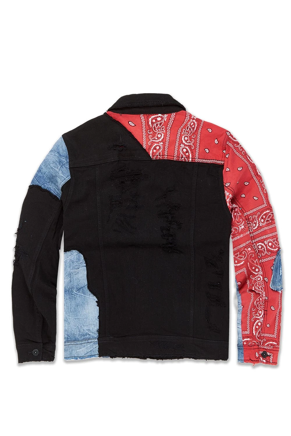Big Men's Paisley Denim Trucker Jacket (Crimson) - Image 2