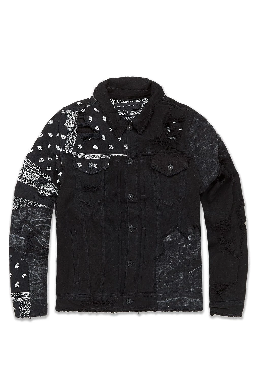 Big Men's Paisley Denim Trucker Jacket (Noir)