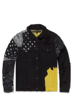 Big Men's Paisley Denim Trucker Jacket (Pollen)