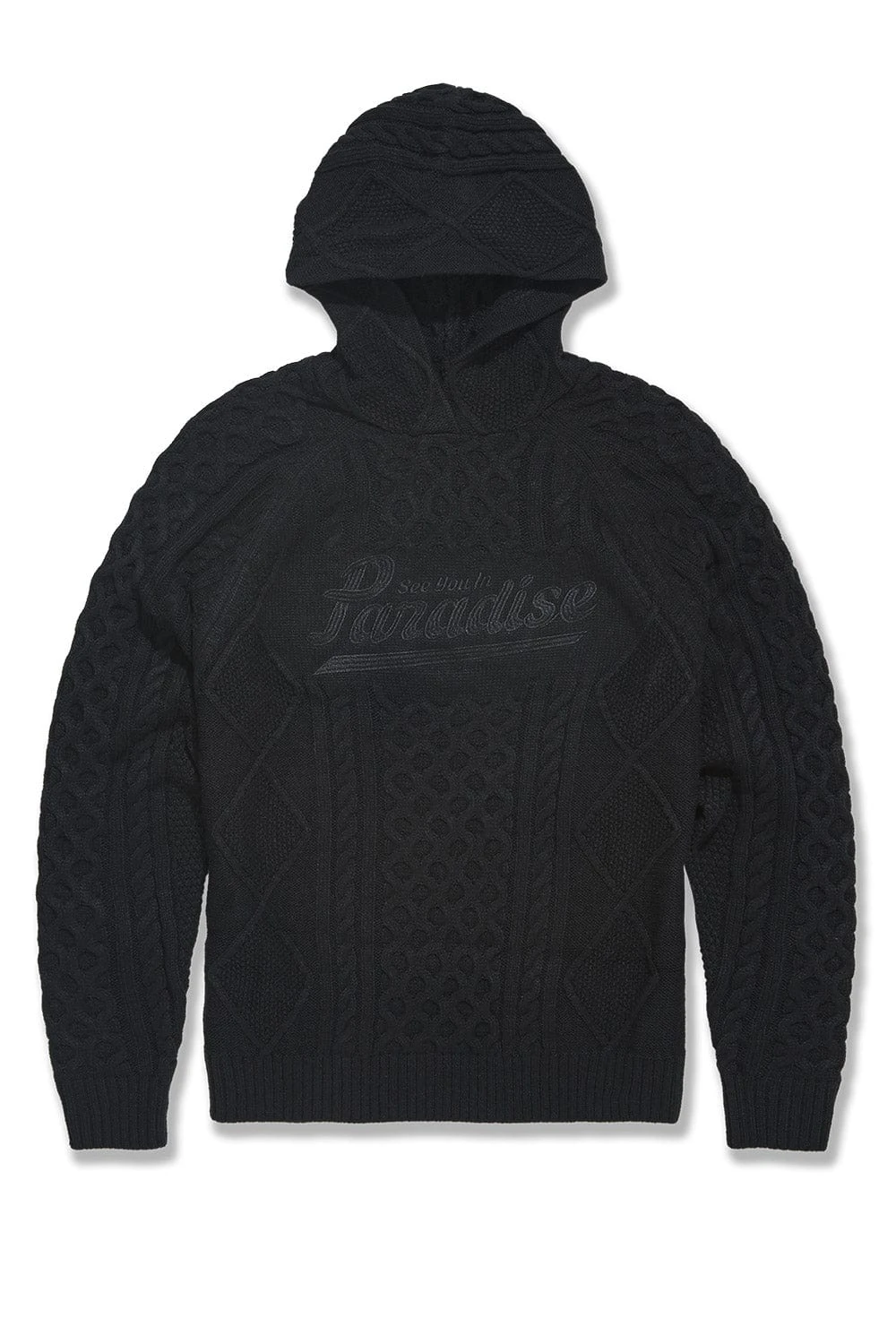 Cable Knit Hooded Sweater (Black) - Image 3